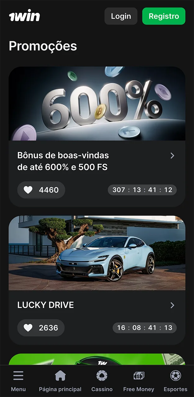 Bônus e promoções no aplicativo 1win.