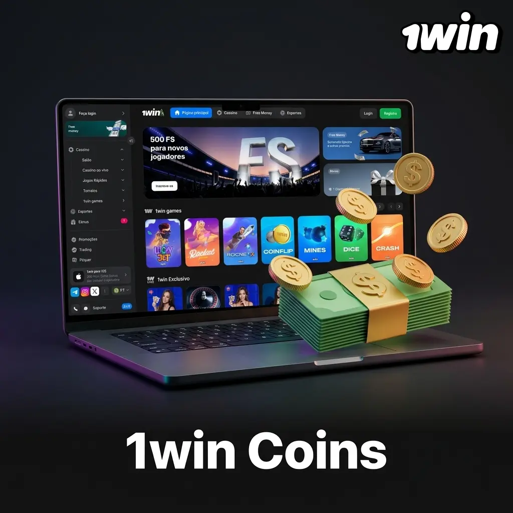 Moedas virtuais 1win Coins acumuladas em apostas esportivas e slots, trocáveis por dinheiro real na plataforma